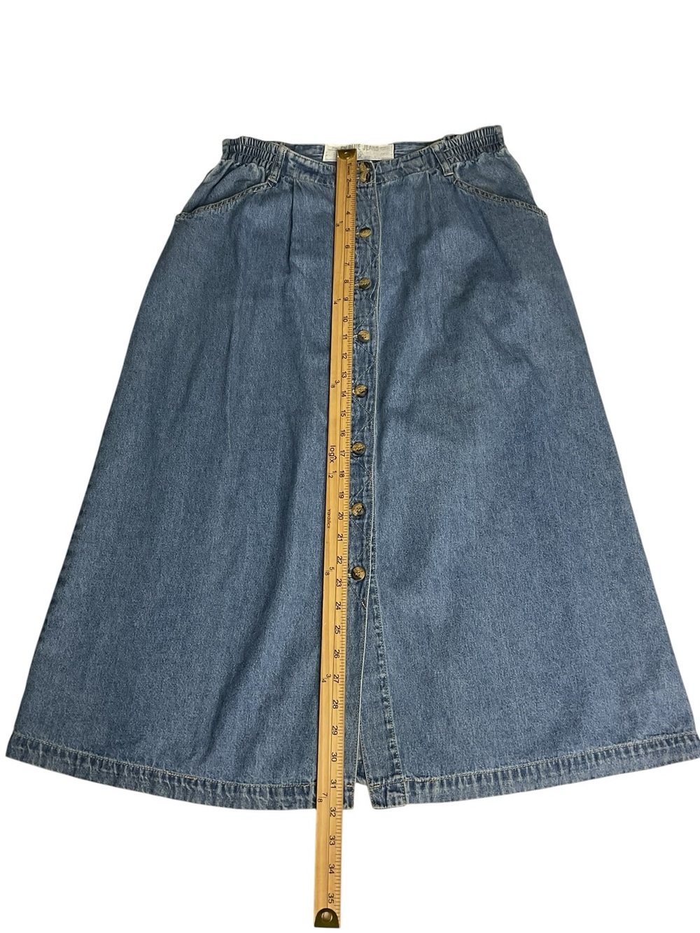 Vintage GV Blue Jeans by Gloria Vanderbilt Button Front Denim Midi Skirt Petite - Picture 6 of 6